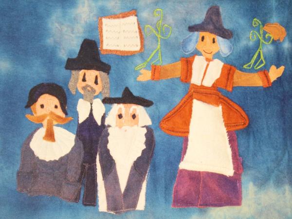 Applique picture of Anne Jeffries with magistrates and ministers