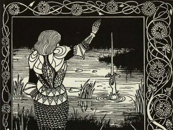 Arthur sees Excalibur rise from the lake, illustration Aubrey Beardsley